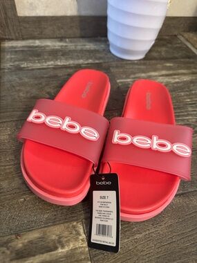 bebe Coral Pink Slide Sandals for Women